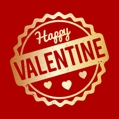 Happy Valentine rubber stamp gold on a red background.