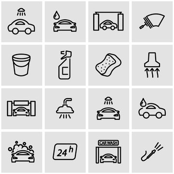 Vector line car wash icon set. Car Wash Icon Object, Car Wash Icon Picture, Car Wash Icon Image - stock vector