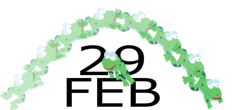 Leap Year:  Cartoon Frog Leaping Over Feb 29