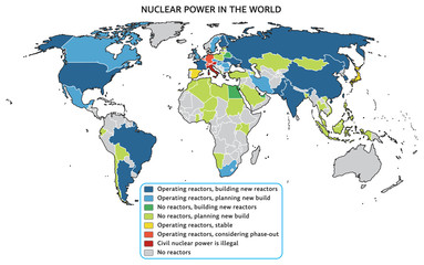 Nuclear power in the world. Vector map.