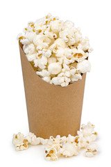 bucket full of popcorn isolated on white