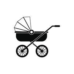 Fototapeta na wymiar Baby carriage black simple icon