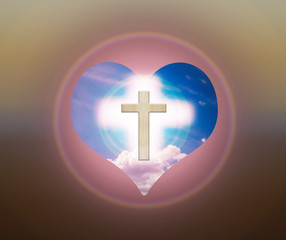 Obraz premium Crucifix and light on heart background