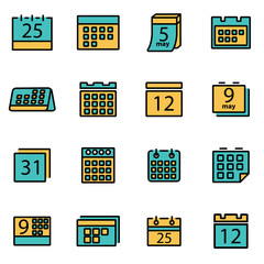 Trendy flat line icon pack for designers and developers. Vector line calendar icon set, calendar icon object, calendar icon picture, calendar icon image - stock vector