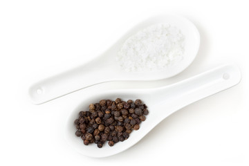 pair of chinese spoon with salt and pepper