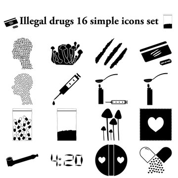 Illegal drugs 16 simple icons set