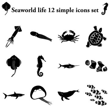 Seaworld 12 simple icons set