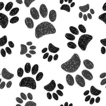 Paws print seamless pattern. Vector background. 