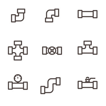 Vector line  pipe fittings icon set. Pipeline sign