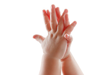 beautiful baby hands isolated on white background applause