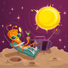 Naklejka premium Alien rests. Vector flat illustration