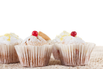 Group of tasty muffins isolated on a white