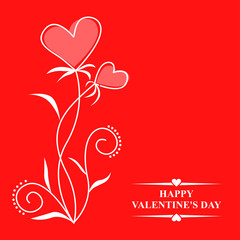 Valentines with contour hearts flowers on red background