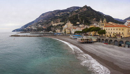 Fototapeta na wymiar Panoramic view of Amalfi seacoast in winter, Italy