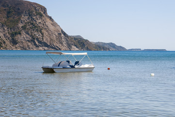 Fototapeta na wymiar Boats at the Kalamaki beach on Zakynthos