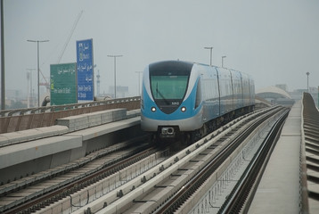 Dubai metro train arriving at the station