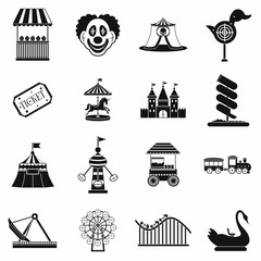 Amusement park black simple icons set