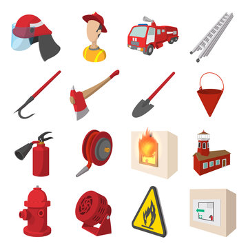 Firefighter cartoon icons set