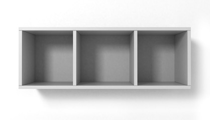 White hanging bookshelves with three sections isolated on white