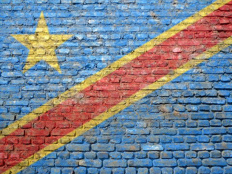 D.R.Congo flag painted on old wall