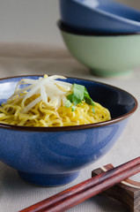 Egg Noodle with Bean Sprout In Bowl.