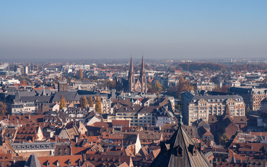 Fototapeta na wymiar Strasbourg houses. View from the top of the cathedral. France