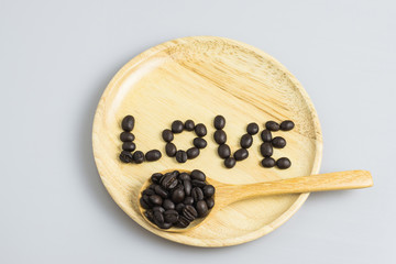 love word in wood plate with clipping path