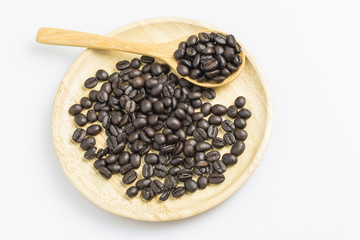 coffee bean in wood plate, Clipping path