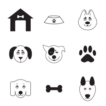 
Cute dog icons set isolated on white. Vector element,  pet icon,  dog logo,  dog silhouette,  animal icons,  icons,  dog icon