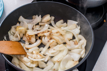 Onion fried in a pan