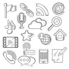 Multimedia and communication sketched icons