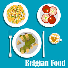 Belgian cuisine with eel fish and hot salad