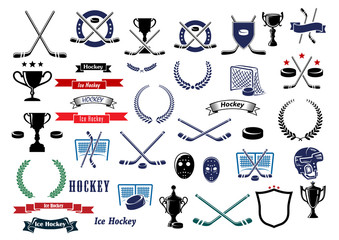 Ice hockey sport game icons and elements