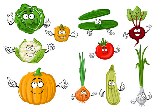 Fresh and tasty cartoon farm vegetables