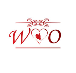 WO love initial with red heart and rose