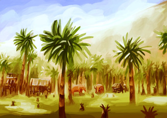 illustration digital painting rural landscape