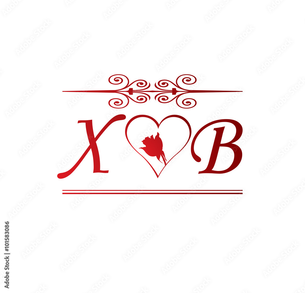 Wall mural xb love initial with red heart and rose