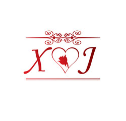 XJ love initial with red heart and rose