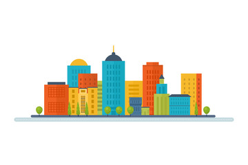 Vector illustration icons set of urban landscape and city life