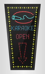 Shining retro light banner karaoke on a black background