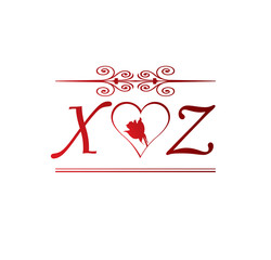 XZ love initial with red heart and rose