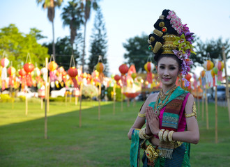 Beautiful Thai lady in Thai traditional