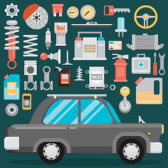 Flat vector icons and illustrations repair of machines and equip