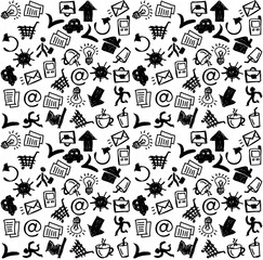 Business icons doodles black and white seamless pattern. 