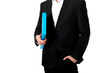 Handsome businessman holding a binder.