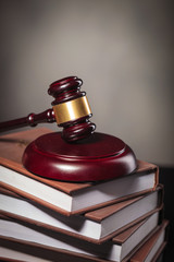 judge's gavel on a pile of books with copy space