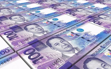 Philippines peso bills stacks background. Computer generated 3D photo rendering.