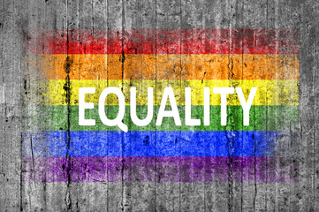 Equality and LGBT flag painted on background texture gray concrete