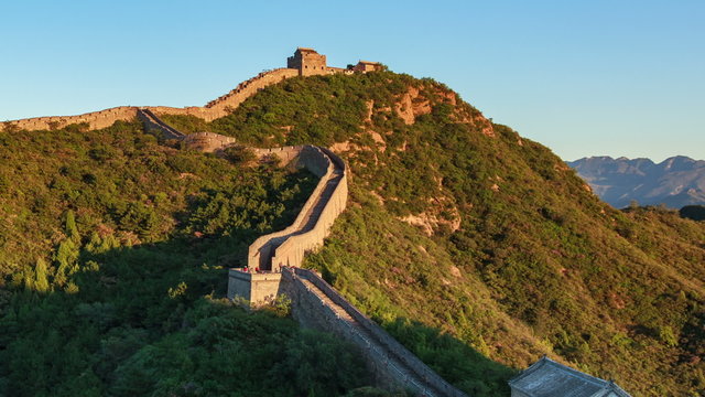 Aerial View, Great Wall of China at Dawn.  ( Zooming out Time-Lapse Video).