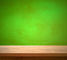 Wooden Table on Green Wall